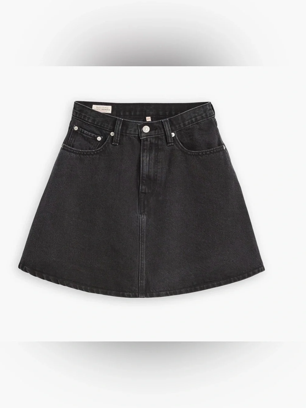 Levi’s Premium A-Line Mini Flounce Skirt Black Size 25 Denim A87250003 NWT - Picture 1 of 9